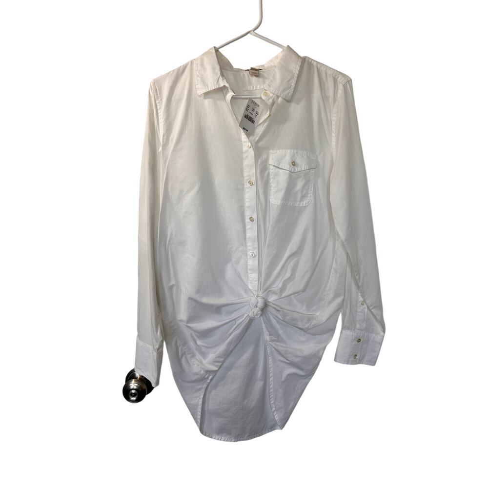 NWT J. Crew Women's Front Knot Button-Up Blouse Top Minimalist White Size Small